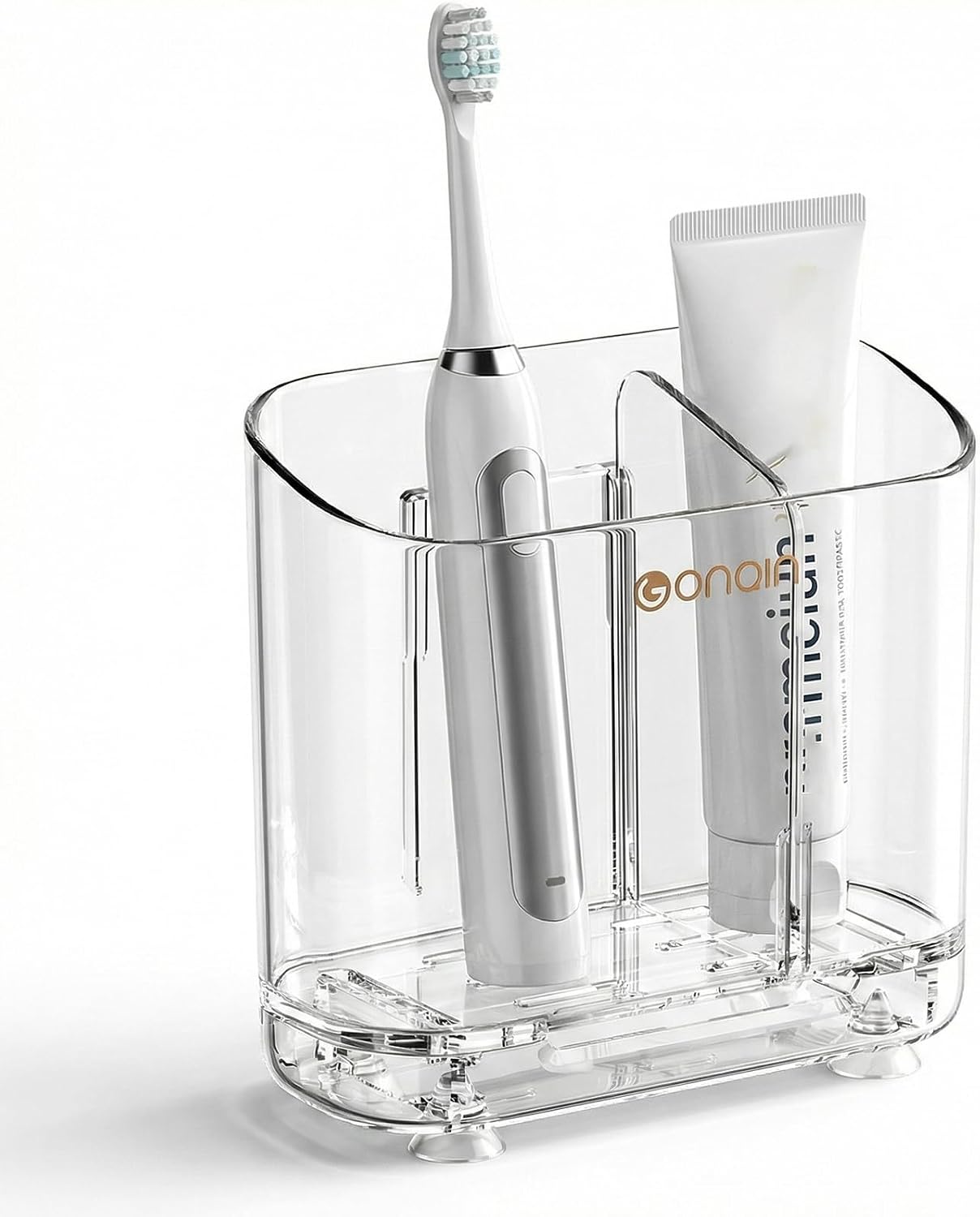 Toothbrush Holder for Bathroom Wall Mounted, 5 Slots Acrylic Toothbrush and Toothpaste Organizer Removable Dividers, Large Capacity Electric Toothbrush Holder for Family Bathroom Accessories, Clear