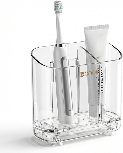 Toothbrush Holder for Bathroom Wall Mounted, 5 Slots Acrylic Toothbrush and Toothpaste Organizer Removable Dividers, Large Capacity Electric Toothbrush Holder for Family Bathroom Accessories, Clear
