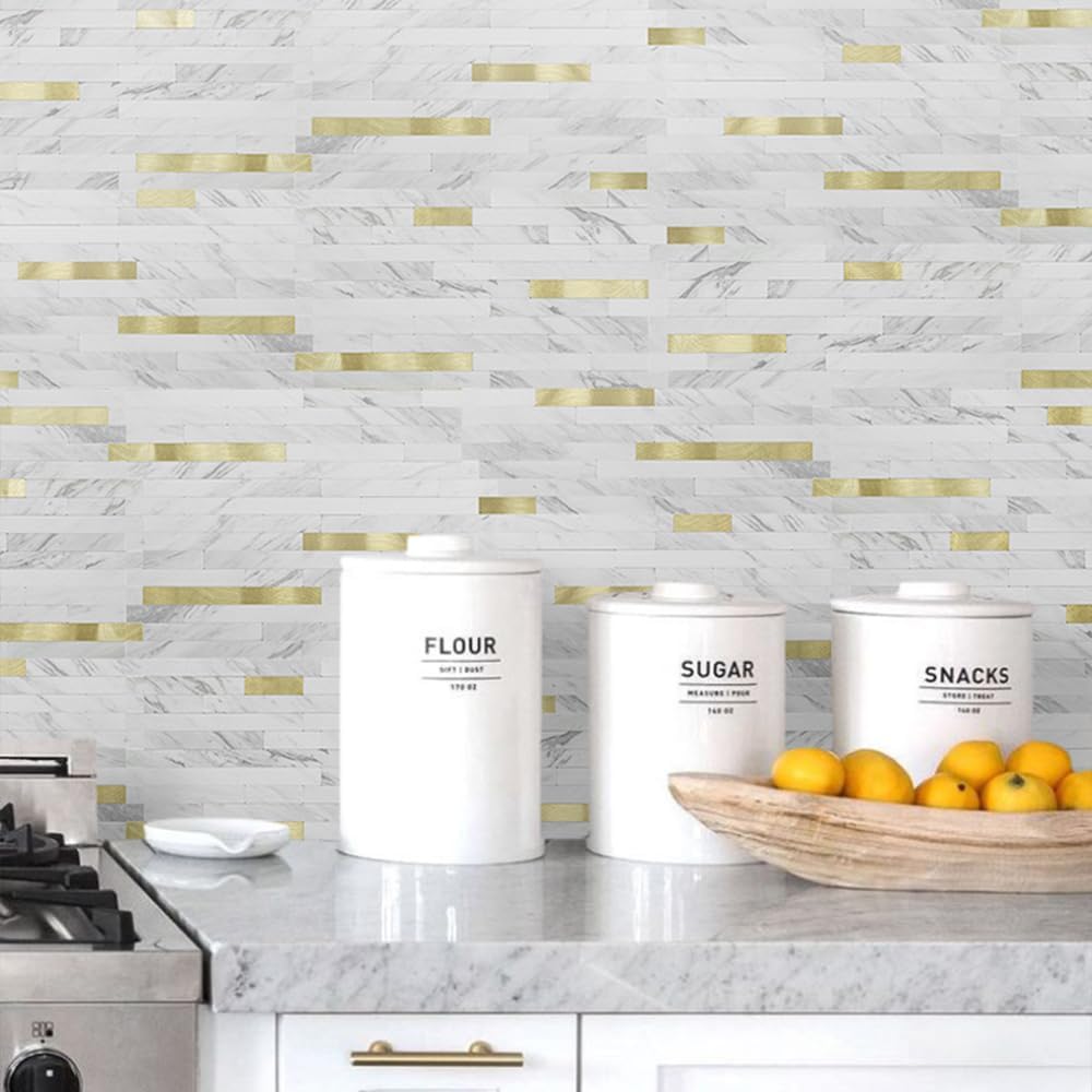 DICOFUN 10-Sheet Peel and Stick Backsplash Wall Tile, PVC Kitchen Backsplash Peel and Stick in Sandstone, 9.4 sq.ft