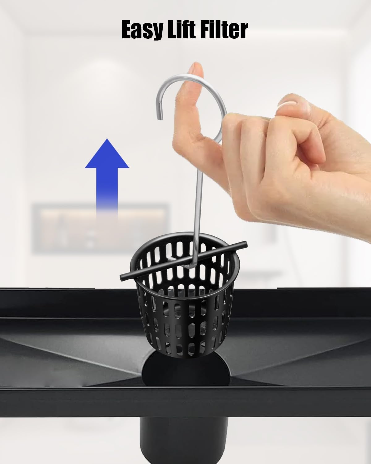 1 Pc 2 Inch Hair and Debris Strainer, Black Coating Shower Drain Strainer with Lifting Hook, Stainless Steel Debris Basket Shower Catcher for Square/Floor Drain