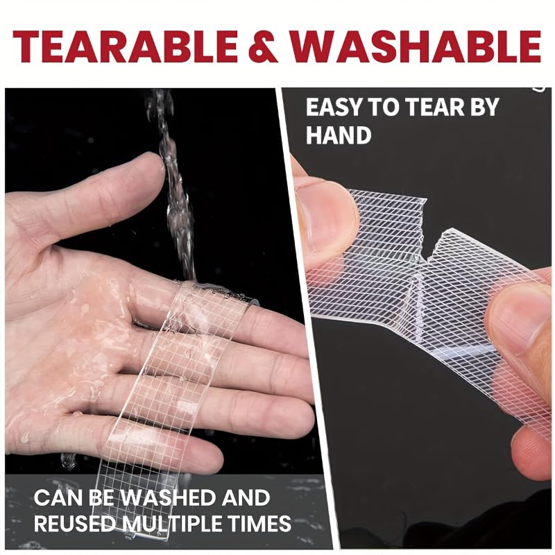5M Nano Double Sided Tape, Heavy Duty Transparent PET Adhesive, Reusable No Residue Mounting Tape, Strong Grip Adhesive for Home, Office & Car Use (Transparent Tape)