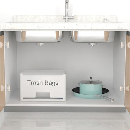 STWWO Large Trash Bag Holder Dispenser, Metal Garbage Bag Dispenser Roll Holder, Kitchen Trash Storage Organizer for Under Sink, Wall Mounted or Freestanding, Black