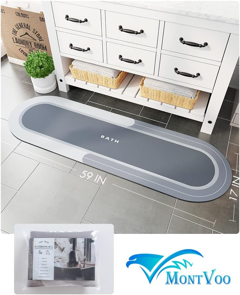 MontVoo Bath Mat - Non Slip, Quick Dry, Stain Resistant Bath Mat Rug for Bathroom Floor - Easy Care Shower Rug for Outside Bathtub - 17"x27" Grey