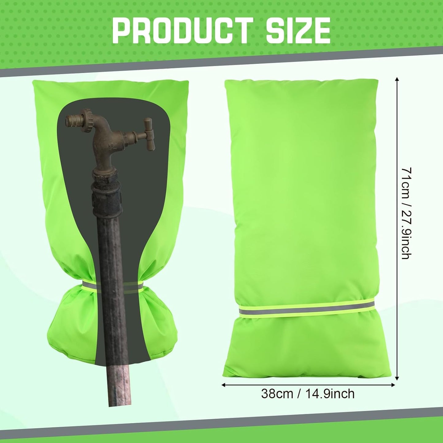 3 Pack Green Outdoor Faucet Covers for Winter Insulated Freeze Protection 27.9" x 14.9" Hose Bib Covers for Winter Reusable Thicker Waterproof Insulated Spigot Cover with Reflective Strips