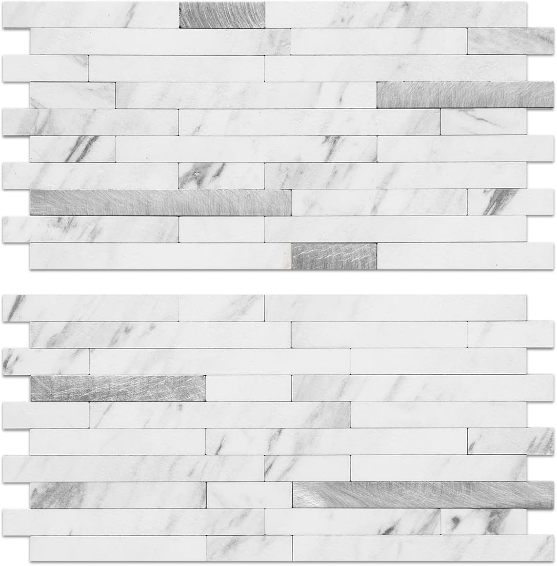 AULIGET 20 Sheets Peel and Stick Backsplash, Black & Grey Wood Look PVC Mixed Metal Stick on Backsplash Tiles for Kitchen