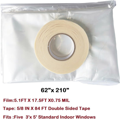 Insulating Film Window Kit to Keep Cold Out Window Shrink Film Insulator Kit (5 Windows)