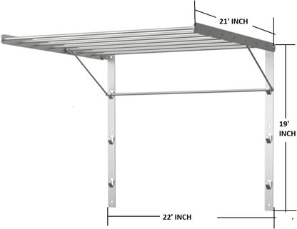 Wall Mounted Clothes Drying Rack - Stainless Steel Collapsible Laundry Rack - Space Saving Folding Accordion Dryer for Indoor & Outdoor Use (32Wx21Dx19H)
