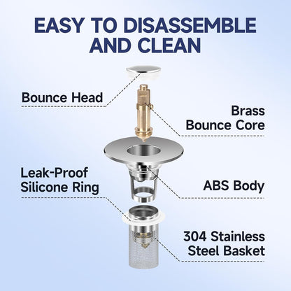 2 Pack Bathroom Sink Drain Strainer, 2 in 1 Pop Up Bathroom Sink Stopper with Hair Catcher Basket for 1~1.5 Inch Drain Holes, Universal Wash Basin Stopper Sink Drain Filter Anti-Clogging