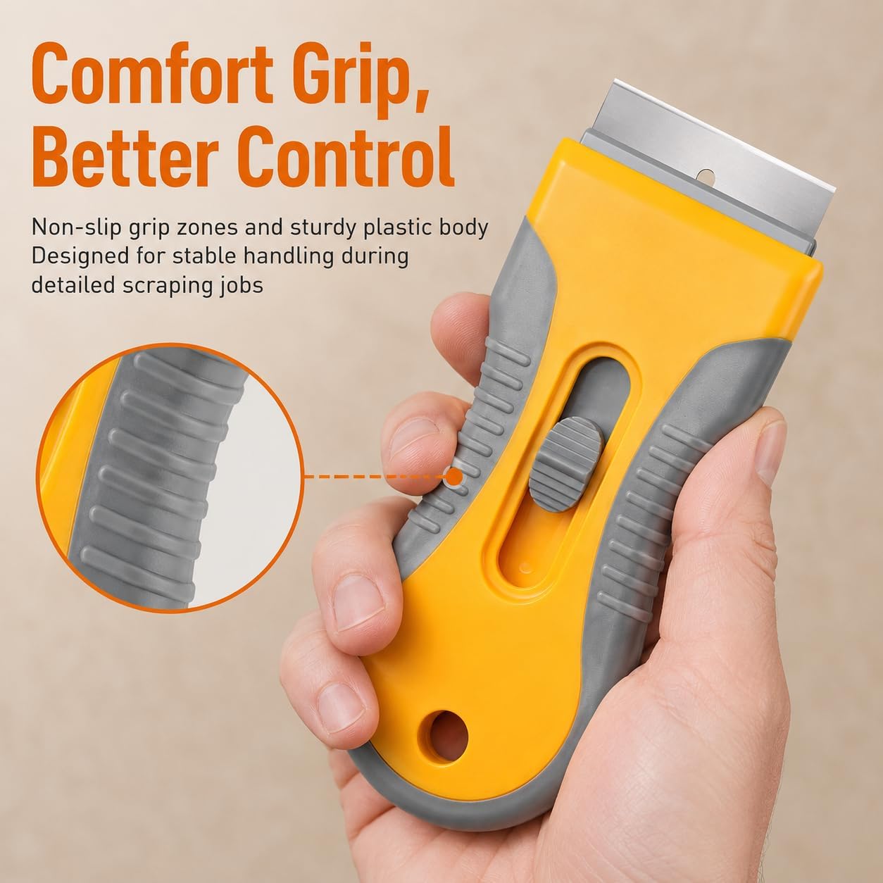 Razor Blade Scraper Set, 2 Safety-Lock Handles + 20 Steel Blades | Steel Blades Retract into Plastic Handles, Removes Stickers, Labels, Paint, Caulk and Residue From Windows, Cooktops and Tile