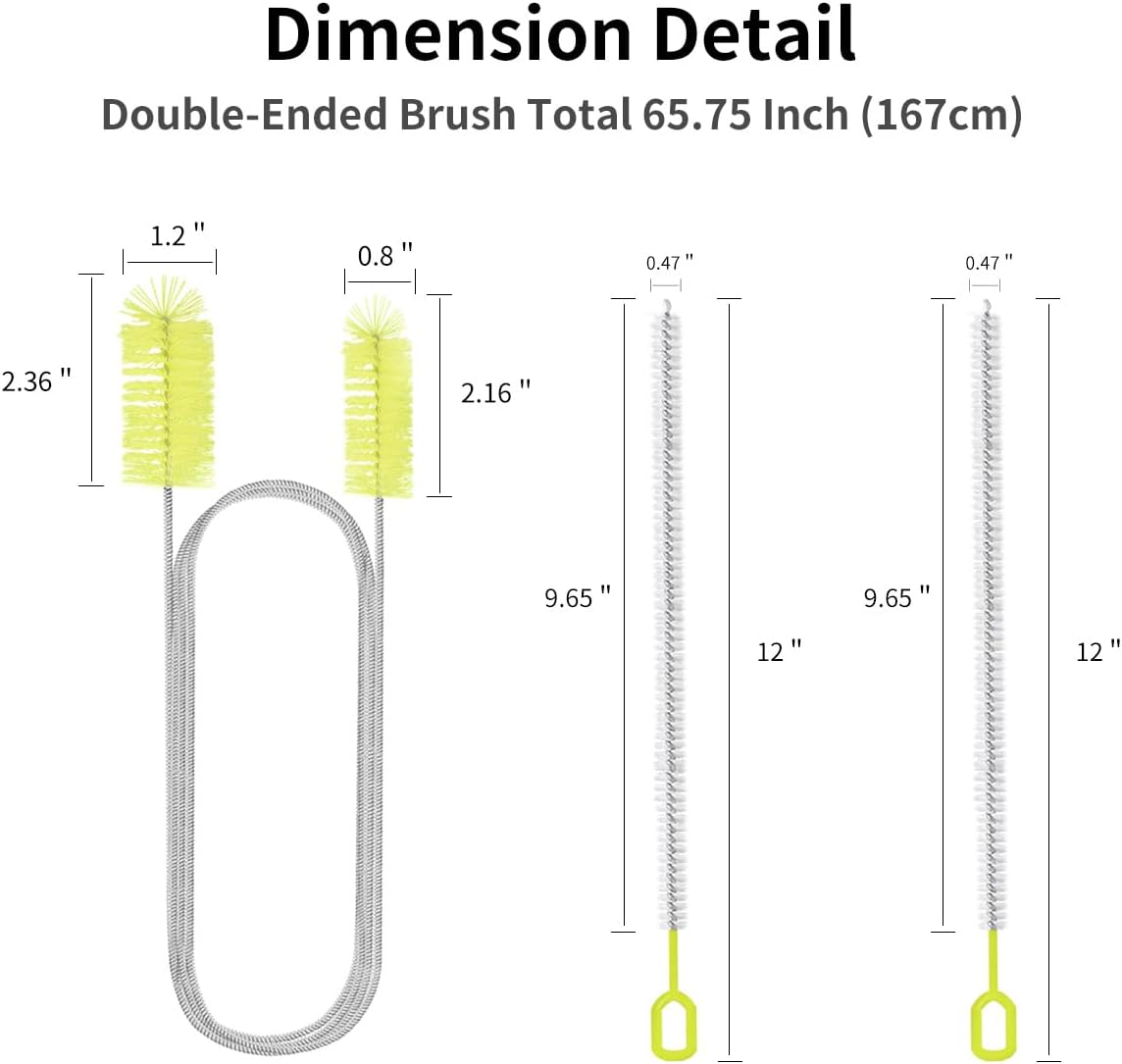 Flexible Drain Brush, 66 Inch Double Ended Aquarium Filter Hose Long Pipe Cleaners Brush for Fish Tank, Sink, Drain, and 2 Pieces 12 Inch Straw Cleaning Brush
