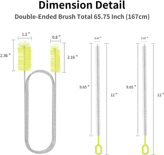 Flexible Drain Brush, 66 Inch Double Ended Aquarium Filter Hose Long Pipe Cleaners Brush for Fish Tank, Sink, Drain, and 2 Pieces 12 Inch Straw Cleaning Brush