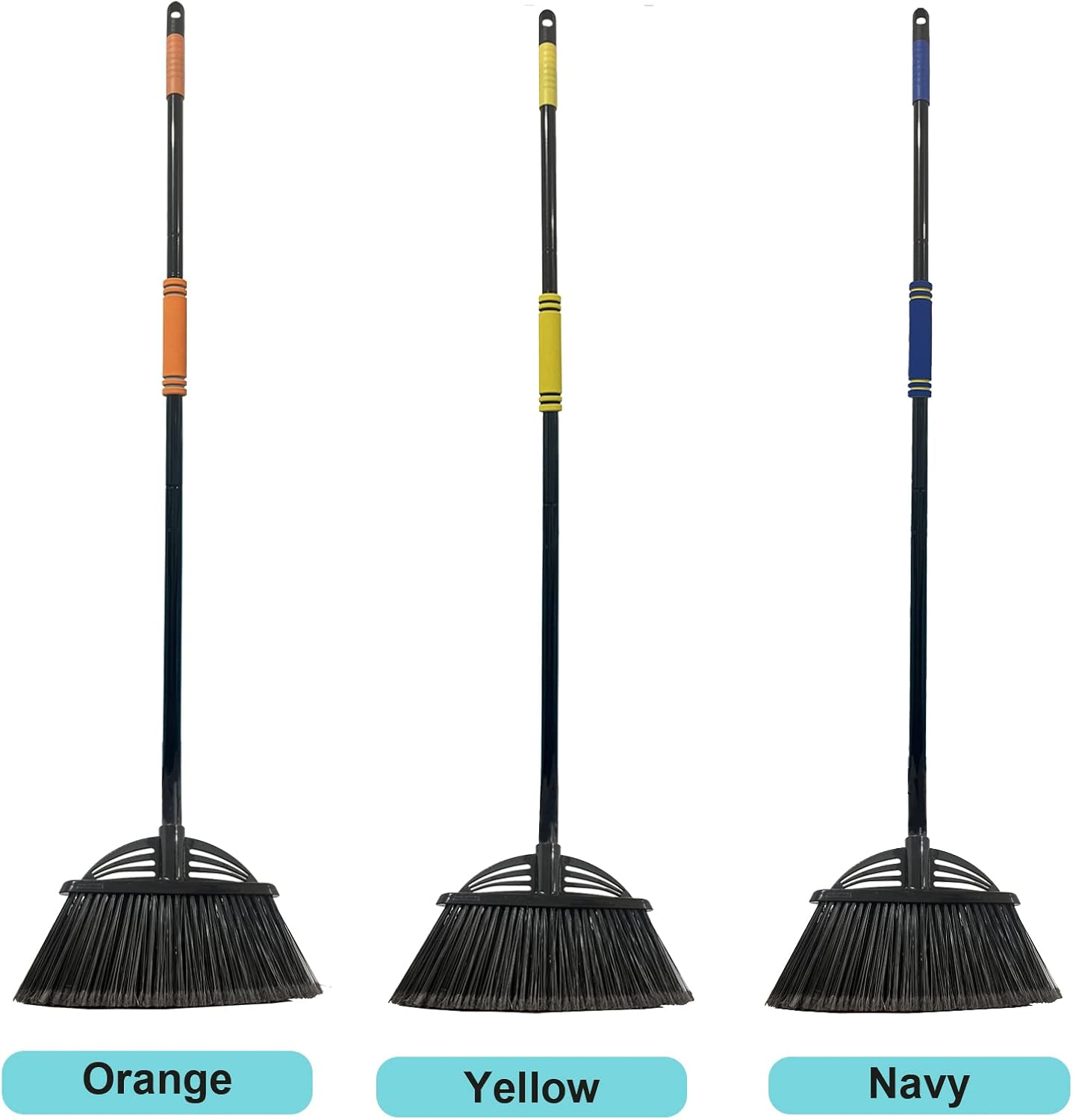 Four-Section Rod Long-Handled Broom,Heavy-Duty Broom, Angle Broom for Outdoor/Indoor（Black+Orange）