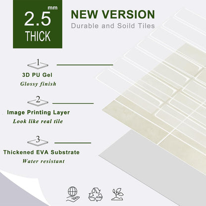 STICKGOO 10-Sheet Peel and Stick Backsplash Tile, Self Adhesive Vinyl Wall Tiles, Stick on Backsplash for Kitchen and Bathroom(Thicker Design)