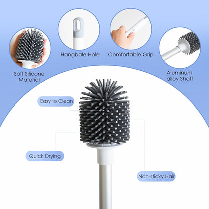 Toilet Cleaner Brush, Silicone Toilet Brush+Pumice Stone for Toilet Cleaning, with Non-Slip Long Handle, Wall Mounted/Floor Standing, Toilet Brush Set for Bathroom RVs
