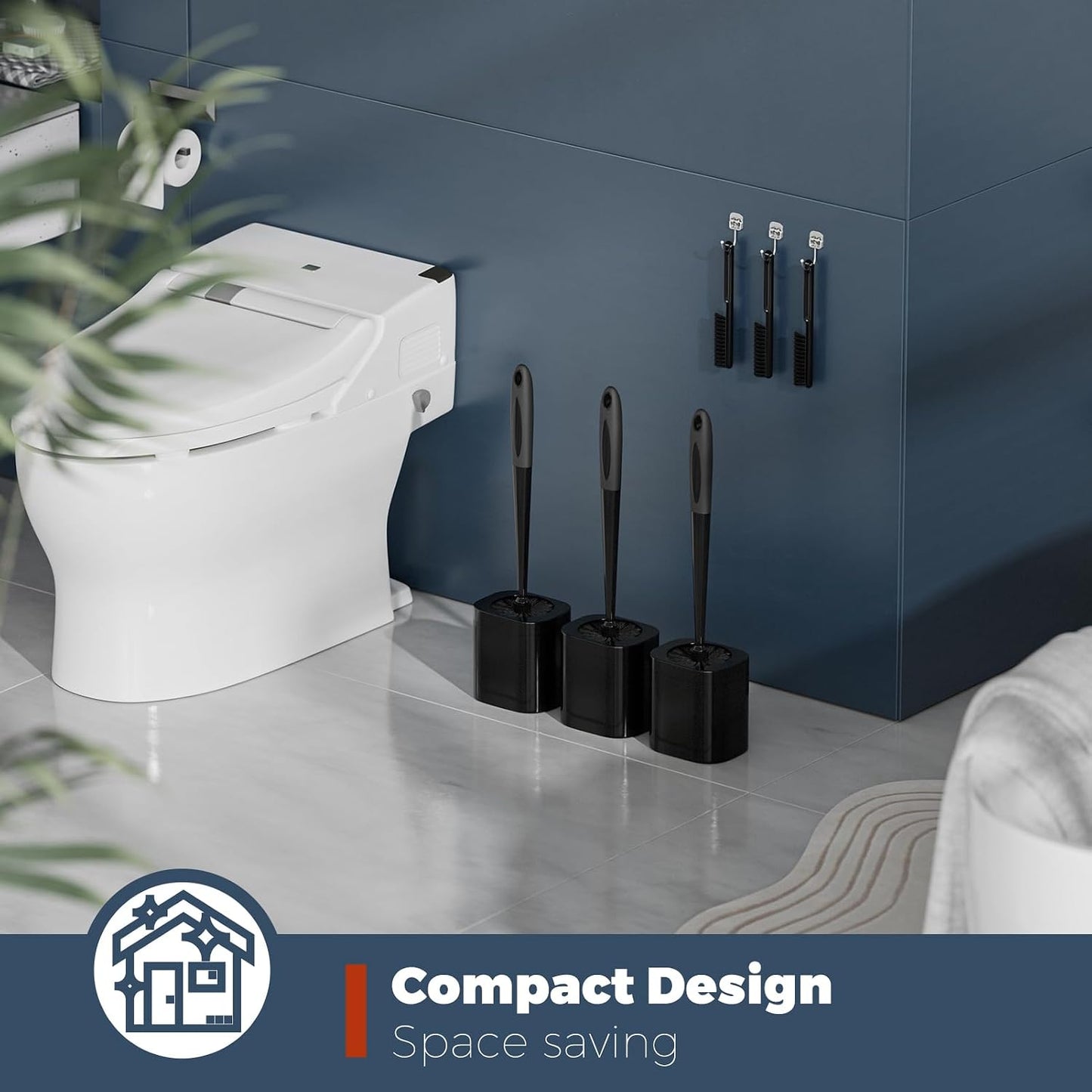 Holaloha Toilet Brush, 3 Pack Toilet Brush and Holder Set Bathroom Accessories, Toilet Bowl Brush and Holder with 3 Crevice Brush for Bathroom, Toilet Scrubber Brush (White)