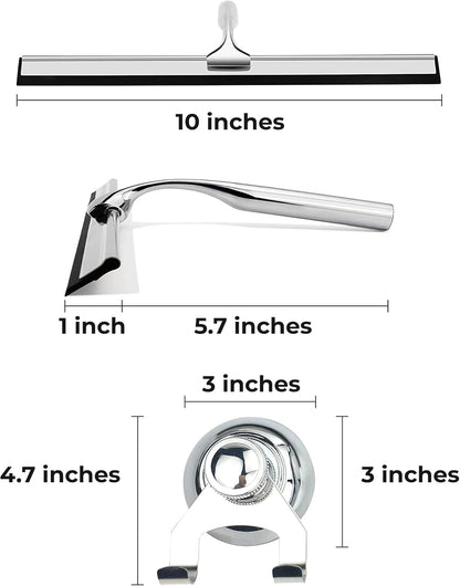 Matte Black Shower Squeegee for Glass Doors with Adhesive Hooks, Squeegee for Shower Glass, Cleaner Tool for Bathroom Household Window Mirror Tile Wall Car, 10 Inch Black