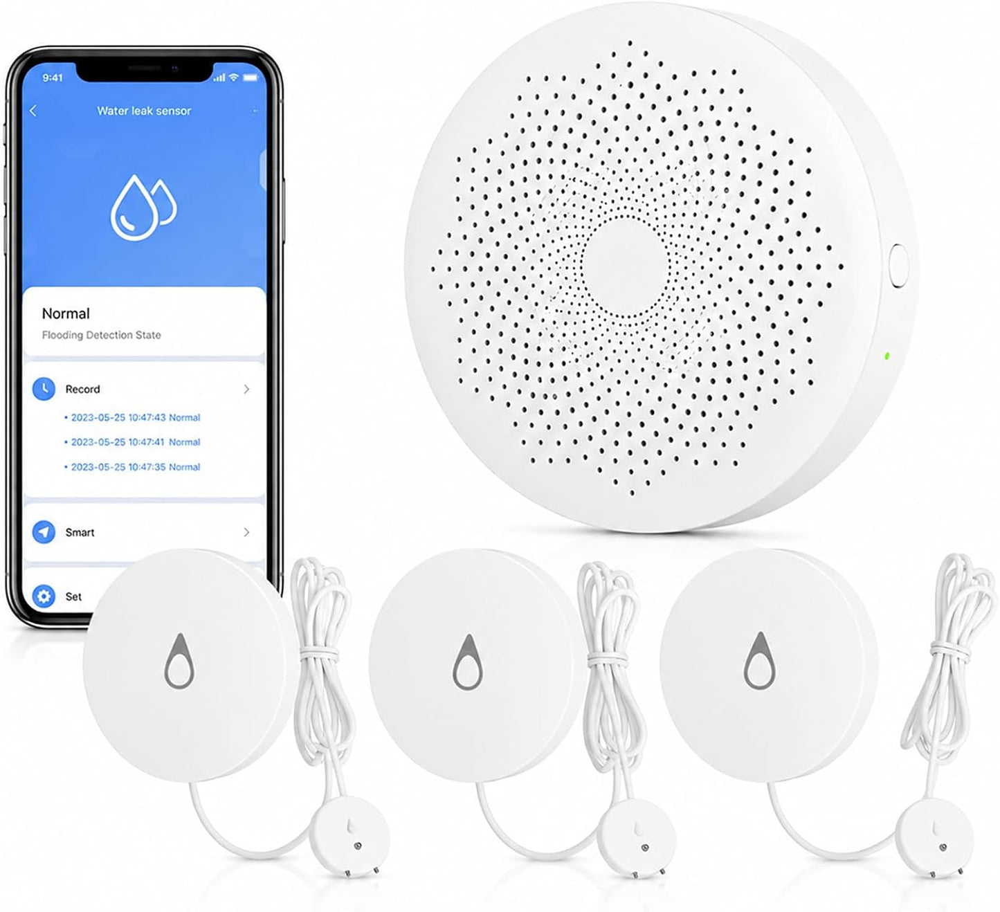 WiFi Water Leak Detector with Flexible Probes for Home, Hub & 3 Water Sensors, App Alerts, Loud Hub Alarm, 330FT Range, Alarm for Basement, Water Heater, Washing Machine & Under Sink