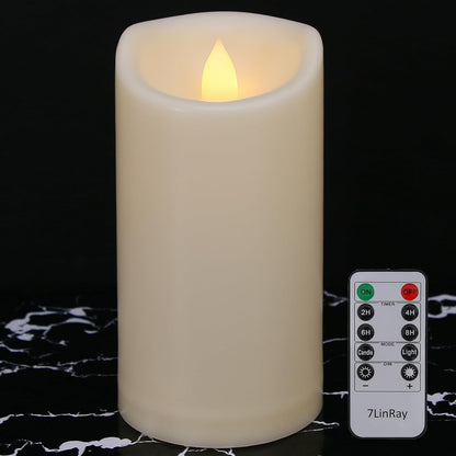 Flameless Flickering Candles with Remote and Timers, 1000 Hours Waterproof Outdoor Indoor Battery Operated LED Pillar Candles, Ivory Plastic, Set of 3(D 3" x H 4" 5" 6")