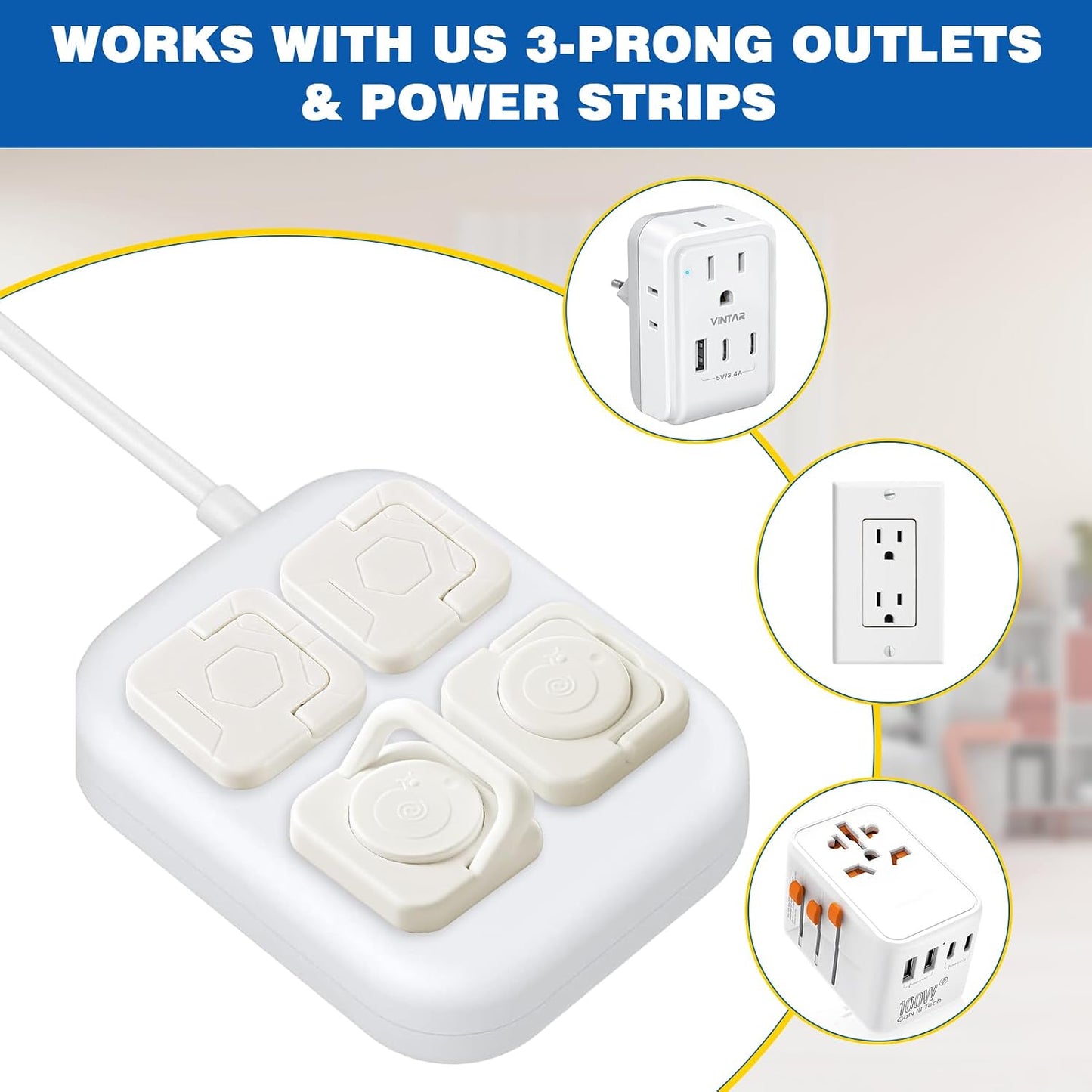 Outlet Covers Baby Proofing, 60 Pack Child Proof Plug Socket Covers Electric Plug Protectors Safety Caps with Hidden Pull Handle, for US 3-Prong, Classic