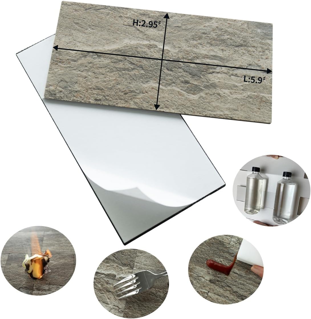 AULIGET 100 Piece Rust Slate Peel and Stick Backsplash Wall Tiles, 3" x 6" PVC Faux Stone Stick on Tiles for Backsplash Kitchen, Bathroom, Laundry Room, Camper, Fireplace