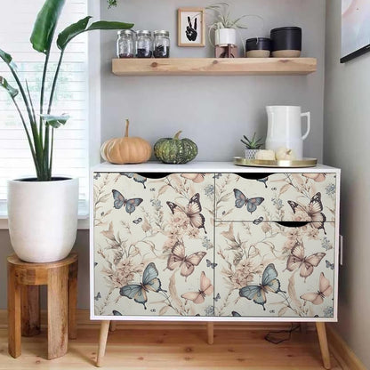 MuralPeel White/Pink/Gold Floral Garden Black Blue Flowers Vintage Peel and Stick Wallpaper Self Adhesive Removable Easy Peel Off Contact Paper Stick on Wall Paper for Bedroom Cabinet Renter Friendly