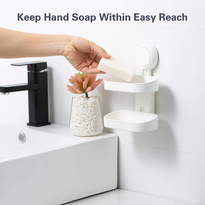 HOME&I Suction Cup Soap Dish Holder for Shower, Dual-Layer Self-Draining Bar Soap Holder, No-Drill Removable Wall Mount Soap Tray for Tile, Glass, Bathroom & Kitchen Sink