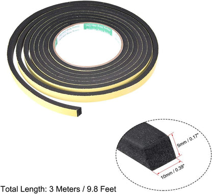 uxcell Sealing Foam Tape 5mm Wide 3mm Thick 4m/13ft Long, Self Adhesive Weather Strip for Window Door Insulation, Pack of 2
