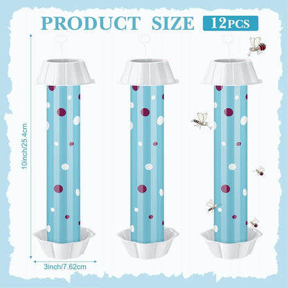 12 Pcs Sticky Fly Trap Fly Stick Indoor Outdoor Long Lasting Adhesive Fly Catcher with Hanging Hook for Wasps Gnats Bugs Insects Moths Fruit Flies Mosquitoes Spiders Fleas (White)