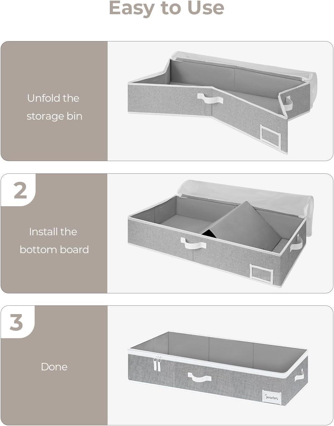 StorageWorks Large Under Bed Storage Containers with Handles and Label Holder, 2 Pack Ultra-thick Fabric Underbed Bins, Closet Organizer for Clothes, Blankets, Sweater