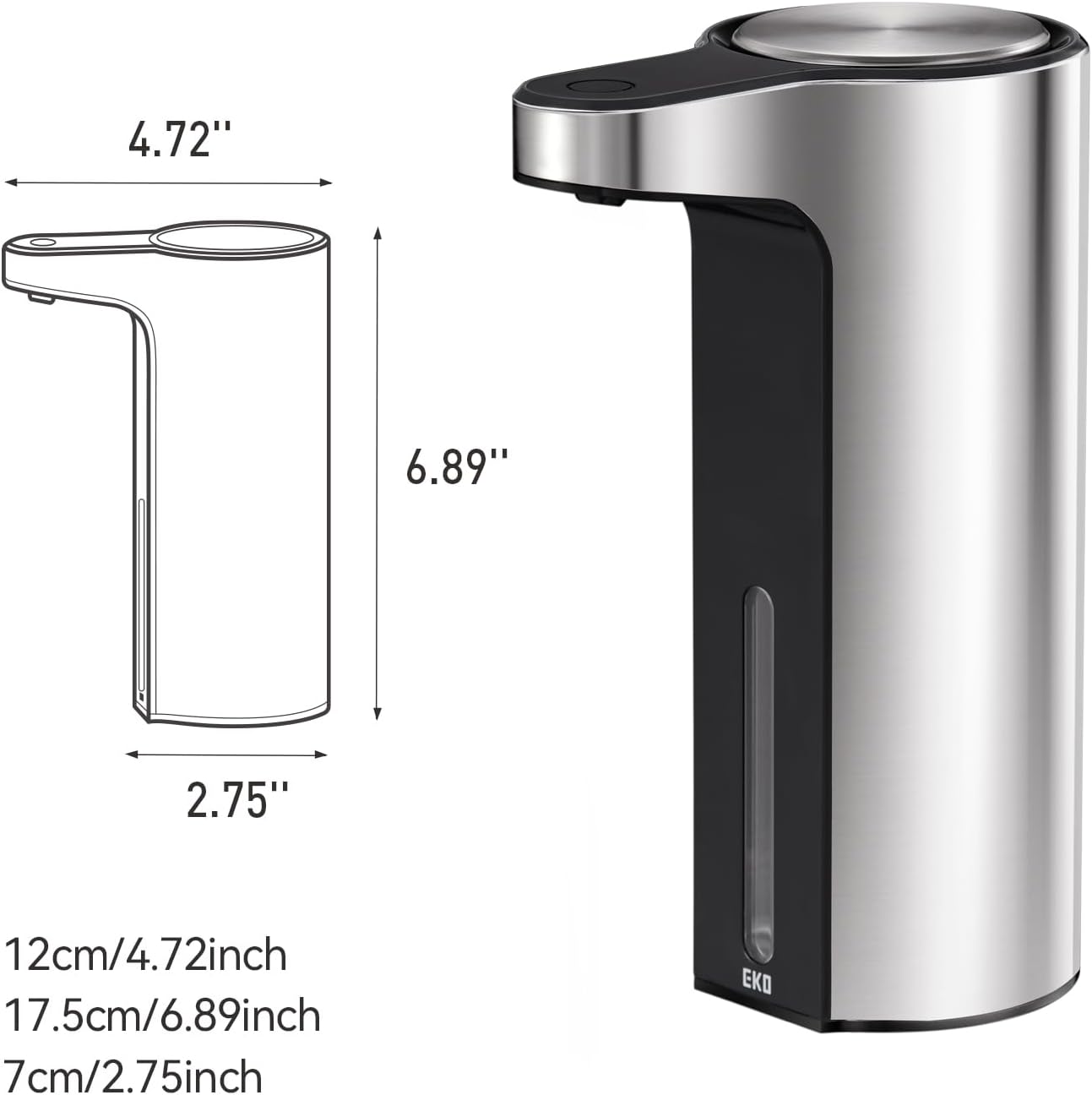 EKO Aroma 9 fl oz Automatic Liquid Soap Dispenser, Rechargeable & Water-Resistant Soap Dispenser for Kitchen and Bathroom with Adjustable Volume Control (Matte Black Steel)