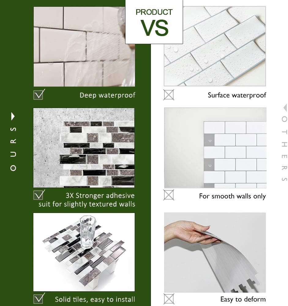 STICKGOO Thicker Design Peel and Stick, Self Adhesive Stick On Tile Backsplash for Kitchen and Bathroom, Beige & White, 12”×12”, 10 Sheets