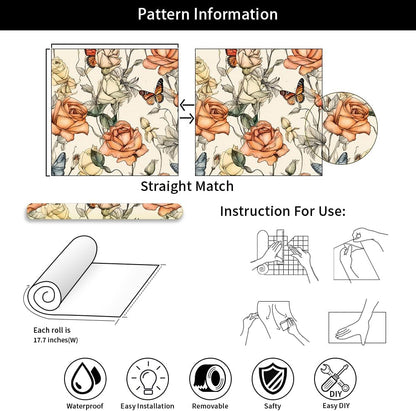 MuralPeel Dark Blue/Yellow Leaf Floral Peel and Stick Wallpaper Vintage Easy Peel Off Self Adhesive Removable Stick on Wall Paper for Kitchen Cabinet Renter Friendly