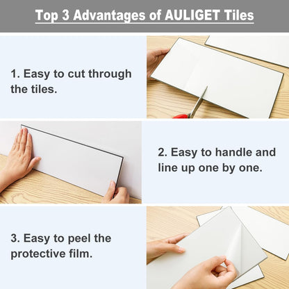 AULIGET 6" x 12" Black Slate Peel and Stick Backsplash Wall Tiles, PVC Faux Stone Stick on Tiles for Backsplash Kitchen, Bathroom, Laundry Room, Camper, Fireplace (Pack of 20)
