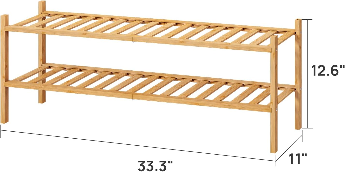 viewcare 3-Tier Black Bamboo Shoe Rack for Entryway, Stackable | Foldable | Natural, Shoe Shelf Storage Organizer for Hallway Closet, Free Standing Shoe Racks for Indoor Outdoor