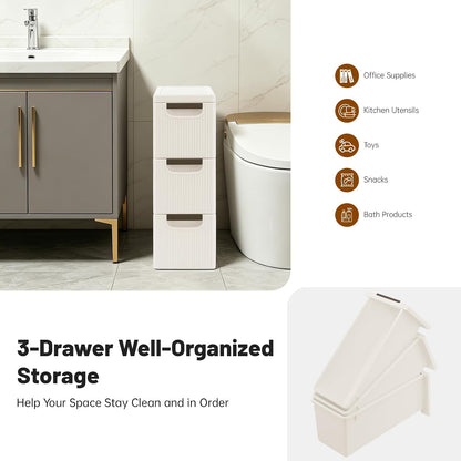 3 Drawers Slim Storage Cart, Narrow Plastic Rolling Organizer Small Cabinet Container with Wheels for Small Spaces, Kitchen, Laundry, Office, Bedroom (3 Drawers)