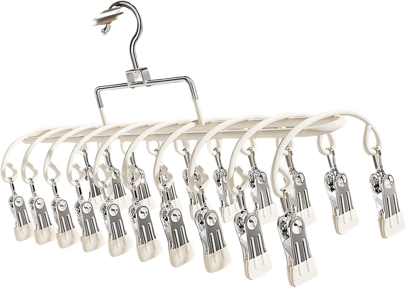 20 Clips Laundry Hanger with Strong Grip Clothespins, Space Saving Sock Drying Rack for Underwear Baby Clothes Towels, Hanging Laundry Organizer for Indoor Outdoor Use（White）