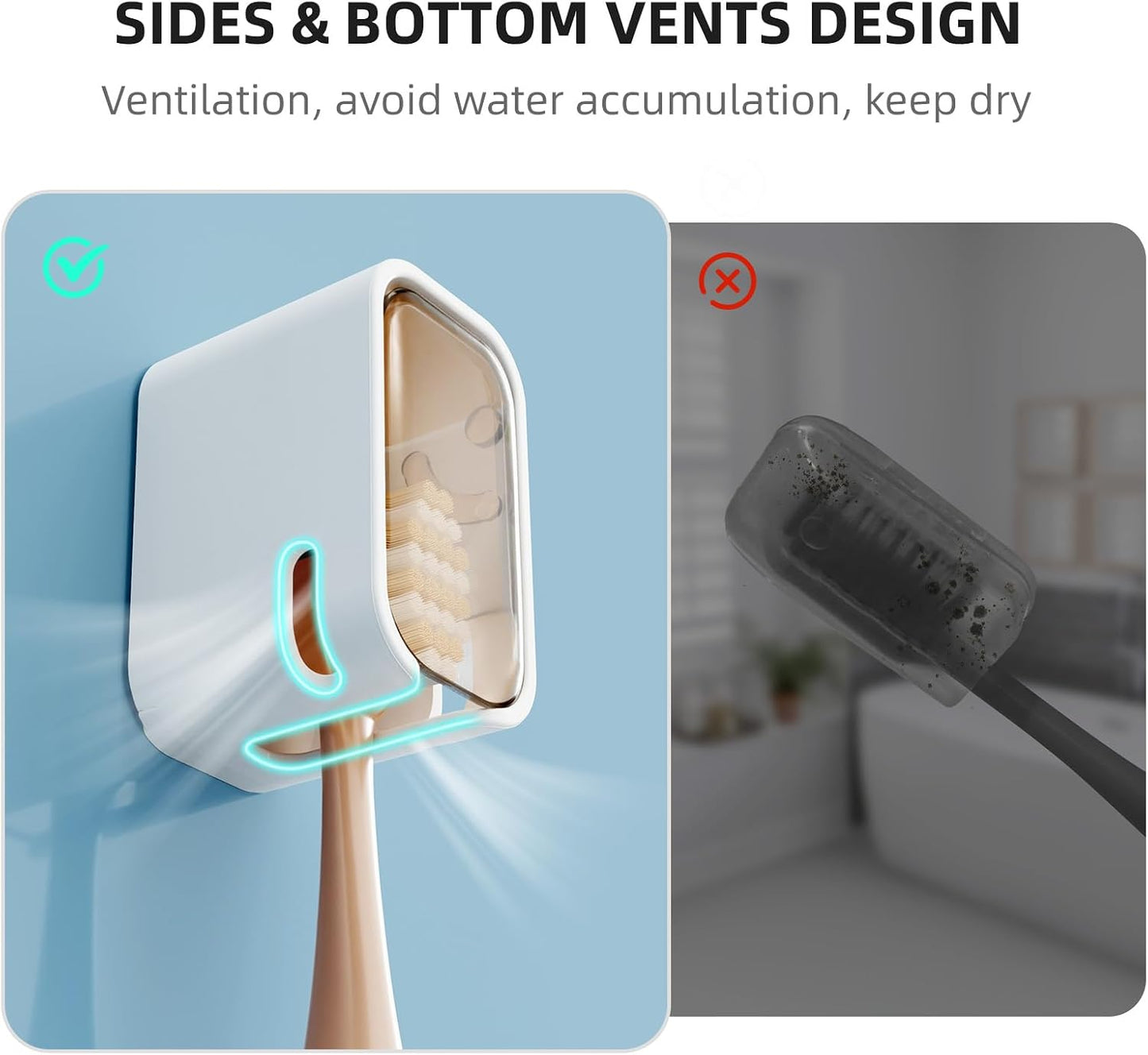 Travel Toothbrush Cover 2PCS,【Innovative Band Design】 Stay Closed Electric Toothbrush Covers Caps, Toothbrush Head Cover for Travel, Camping,Bathroom, Business