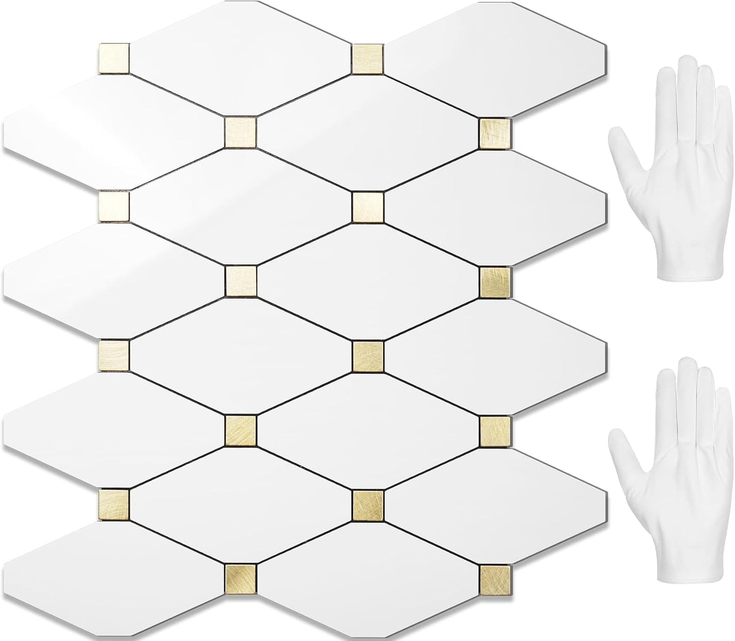 STICKGOO 10 Sheets Peel and Stick Backsplash, Polished Dolomite PVC Mixed Metal Gold Kitchen Backsplash, Stick on Backsplash Wall Tiles for Kitchen, Bathroom, RV
