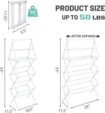 ZOES HOMEWARE 4 Tier Clothes Drying Rack Foldable | Foldable Clothing Drying Rack | Laundry Drying Rack Collapsible for Laundry Room, Dorm, Expandable Sturdy Metal Design | Black 29"L x 11.5"W x 53"H