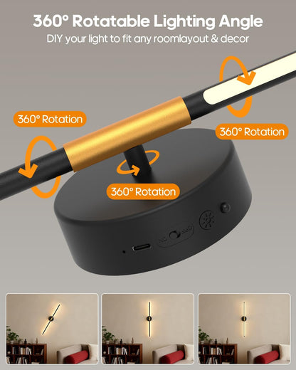 Battery Operated Wall Sconces Set of 2, 360° Rotatable Wall Sconce with Remote, 3000K Dimmable Magnetic Mount Wall Sconces, Rechargeable 28.3inch Wall Lights for Bedroom, Living Room, Dinning Room