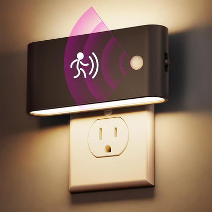 Briignite Motion Sensor Night Light, 2 Pack Motion Activation Night Lights Plug into Wall, Auto On Off, 0-100LM Dimmable Night Light Plug in, 3000K Warm White LED Nightlight for Kids Bedroom Hallway