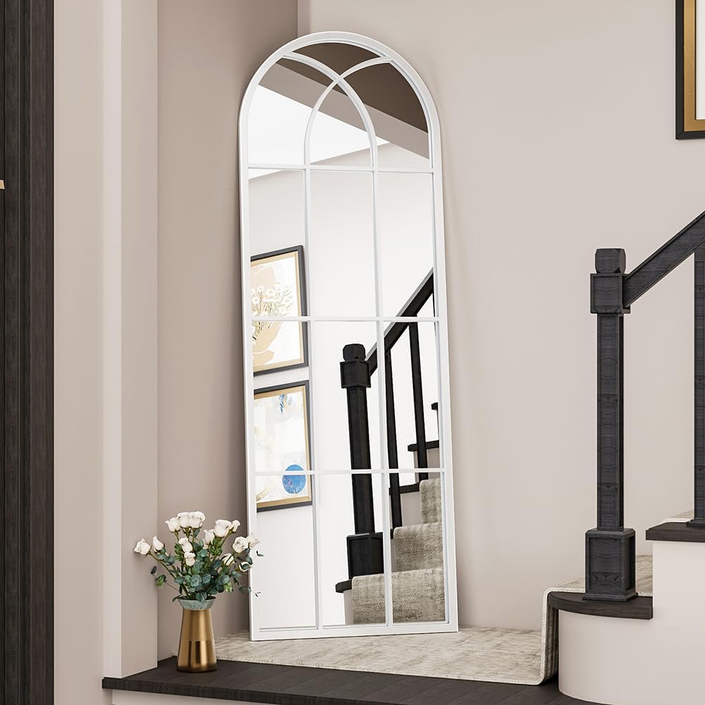 OGCAU Floor Full Length Mirror, 56"x20" Arched Full Body Mirror, Hanging or Leaning, Standing, Wall Mounted with Aluminum Frame for Bedroom Living Room, White