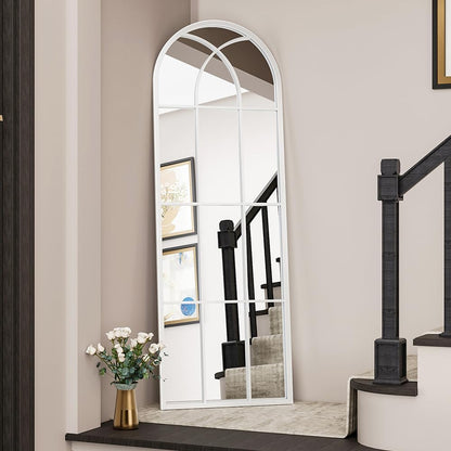 OGCAU Floor Full Length Mirror, 56"x20" Arched Full Body Mirror, Hanging or Leaning, Standing, Wall Mounted with Aluminum Frame for Bedroom Living Room, White