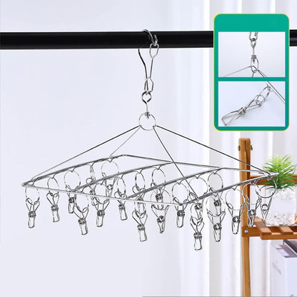Stainless Steel Sock Drying Rack, Multi Clip Clothes Drying Rack Underwear Hanger Sweater Drying Rack Sock Clips Hang Dry Clothes Rack for Socks, Underwear (No Loop Round)