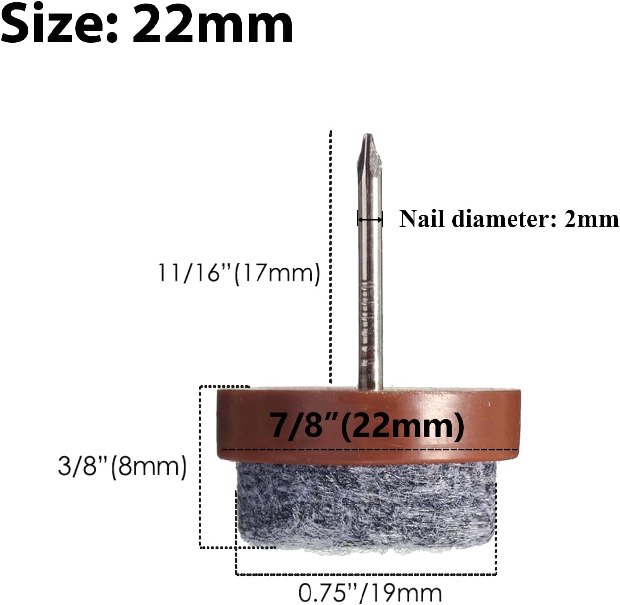 40pcs Round Heavy Duty Nail-on Felt Pad for Furniture Chair Table Leg Feet Floor Protectors Slide Smoothly (Black, Pad Diameter 18mm)