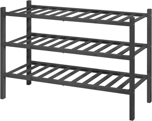 Kitsure Bamboo Wooden Shoe Rack for Closet - Stackable Shoe Organizer with Modular Structure, Space-Saving Shoe Shelf for Entryway, Living Room, Bedroom, 26.8" x 11" x 18.9", Natural