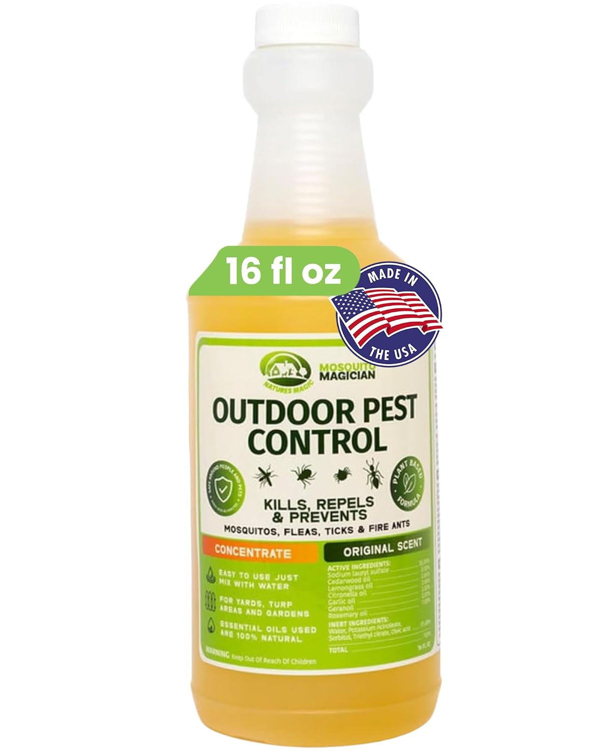 Mosquito Magician Liquid Concentrate – Kills Mosquitoes, Fleas & Fire Ants, Repels and Prevents Ticks – Essential Oil Yard Treatment Spray – Use with Sprayers, Foggers & Misting Systems – 32 oz, Mint