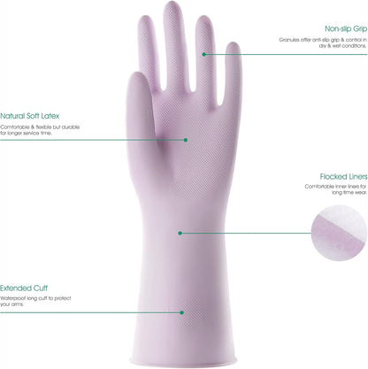 COOLJOB Medium Household Rubber Gloves with Cotton Liner & Non-slip Grip, Waterproof Long Lasting Dishwashing Gloves for Kitchen & Bathroom Cleaning, Light Pink, 1 Pair