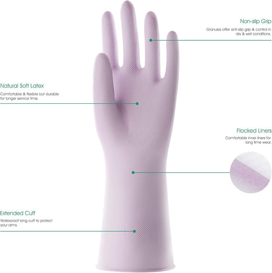 COOLJOB Medium Household Rubber Gloves with Cotton Liner & Non-slip Grip, Waterproof Long Lasting Dishwashing Gloves for Kitchen & Bathroom Cleaning, Light Pink, 1 Pair