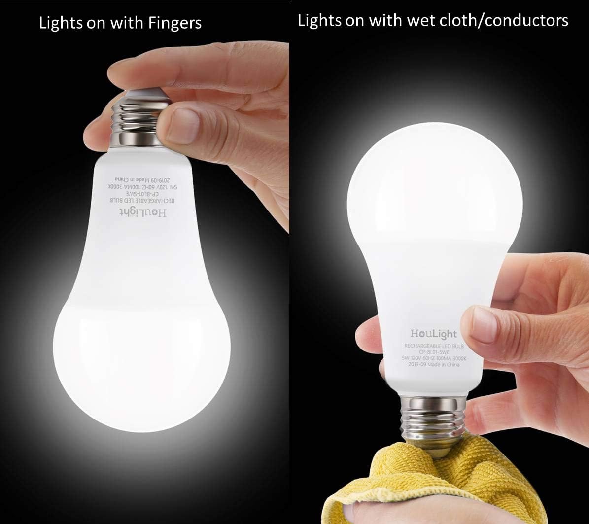 5W Rechargeable Emergency LED Light Bulbs with Back Up Battery for Power Outage, Camping, Hurricane, Disaster Planning, 40W Equivalent, UL Certified (5000K Daylight White, 2-Pack)